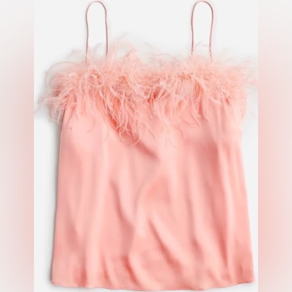 J CREW LIMITED-EDITION COLLECTION FEATHER-TRIM STRETCH SILK TANK TOP